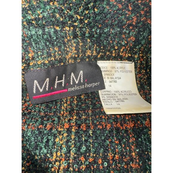 Vintage M.H.M. Melissa Harper collarless brown plaid woven blazer size 14 - Picture 11 of 11